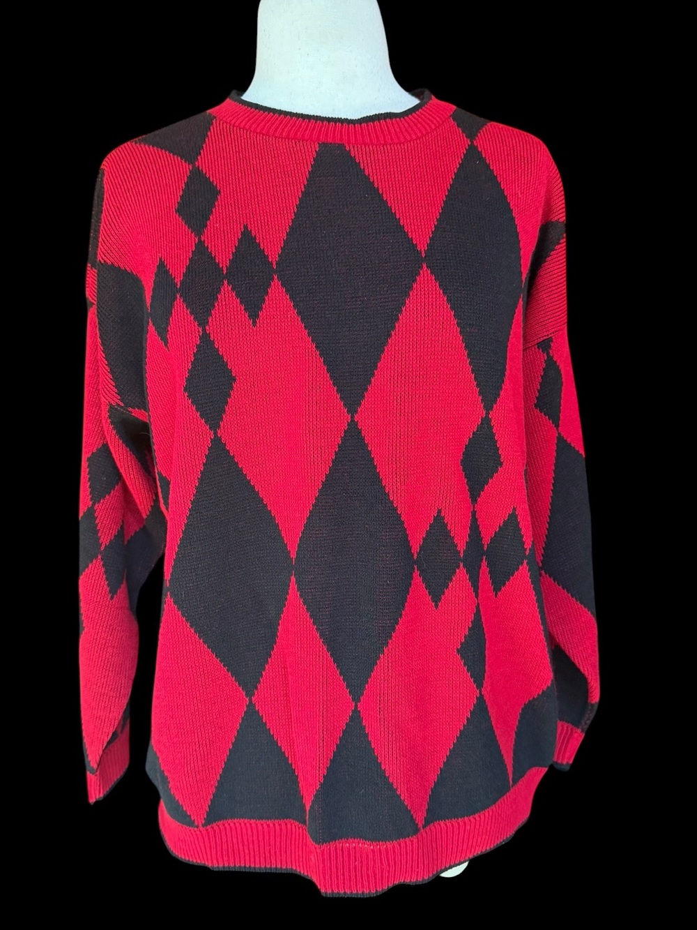 Late 80s/Early 90s Sakura Sport 100% Acrylic Oversized Harlequin Diamond Crewnec